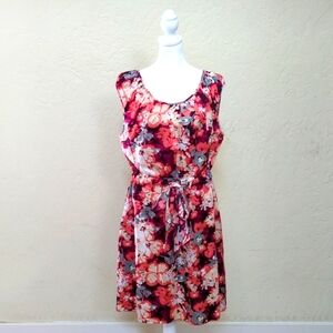 The Limited Pink Floral Print Scoop Neck Sleeveless Satin Dress Size Large